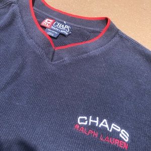Vintage Chaps Ralph Lauren V neck T-shirt. Patched